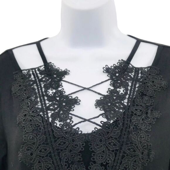 Hippie Chic Black Criss Cross Lace Top Sz. Sm - Picture 4 of 12